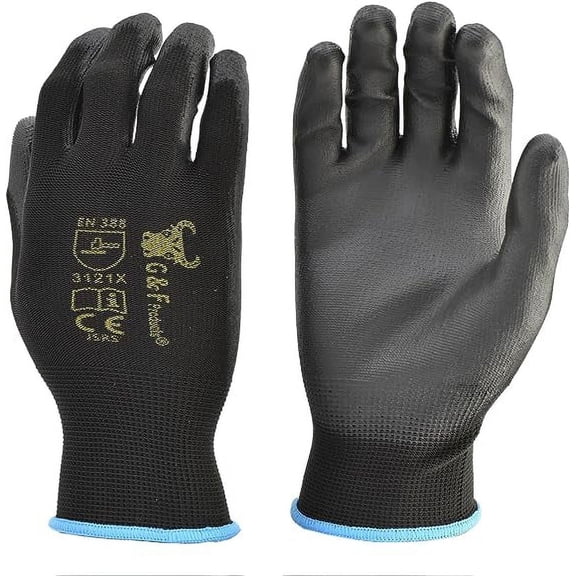 G & F Men's Work Gloves Micro Foam Coating, Reliable and Durable Hand Protection 1 Count Pack, Black