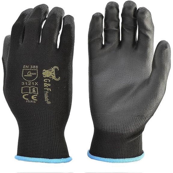 G & F Men's Micro-Foam Coated Work Gloves, 12 Pairs, Touchscreen PU Grip Gloves for Construction, Warehouse, Landscaping & General Purpose, Black, Medium