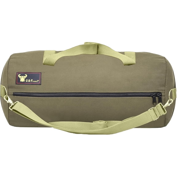 G & F Military Style Duffel Bag, Heavy Duty Water-Resistant Canvas Travel Bag with Adjustable Shoulder Strap, Olive Green