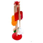 G & F Kids Wooden Cleaning Play Set, 6-Piece Pretend Housekeeping Toy Kit with Broom, Mop, Duster, Brush & Hanging Stand, Role-Play Gift for Ages 3+