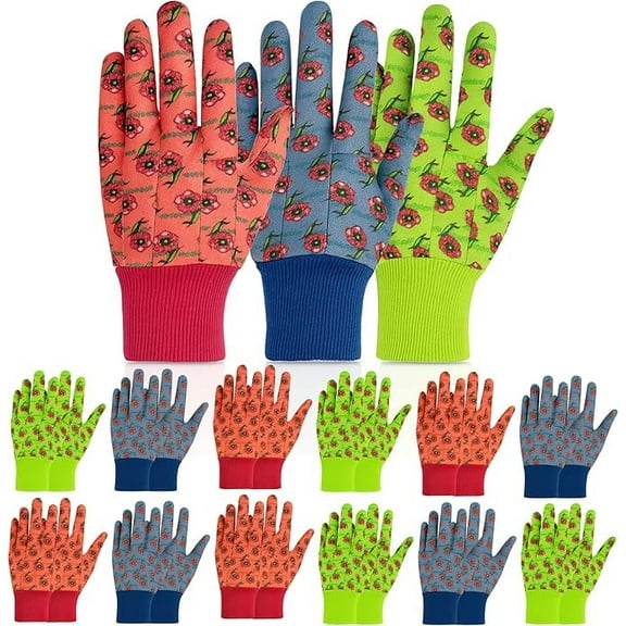 G & F Products JustForKids Garden Gloves, Soft Cotton Kids Work Gloves with Knit Wrist, 12 Pairs
