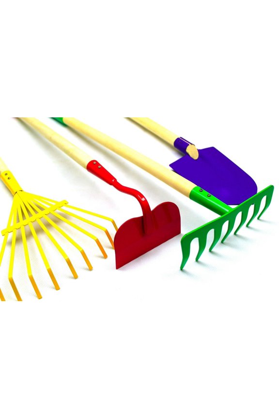 G & F 10018 JustForKids Garden Tool Set, Rake, Spade, Hoe and Leaf Rake, 4-Piece