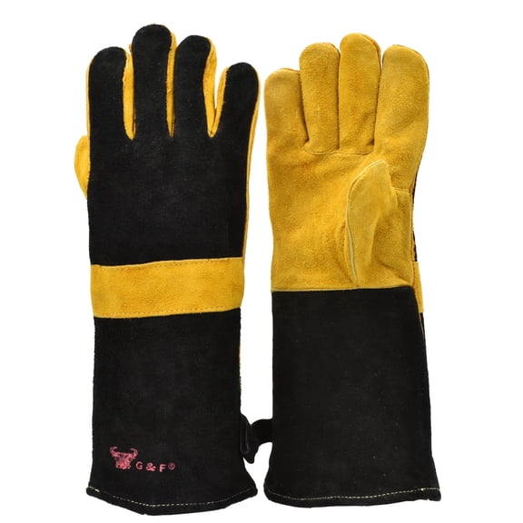 & F Products Heat-Resistant BBQ Gloves, Grain Leather, Cotton Lined, 14.5-Inch Long Sleeve