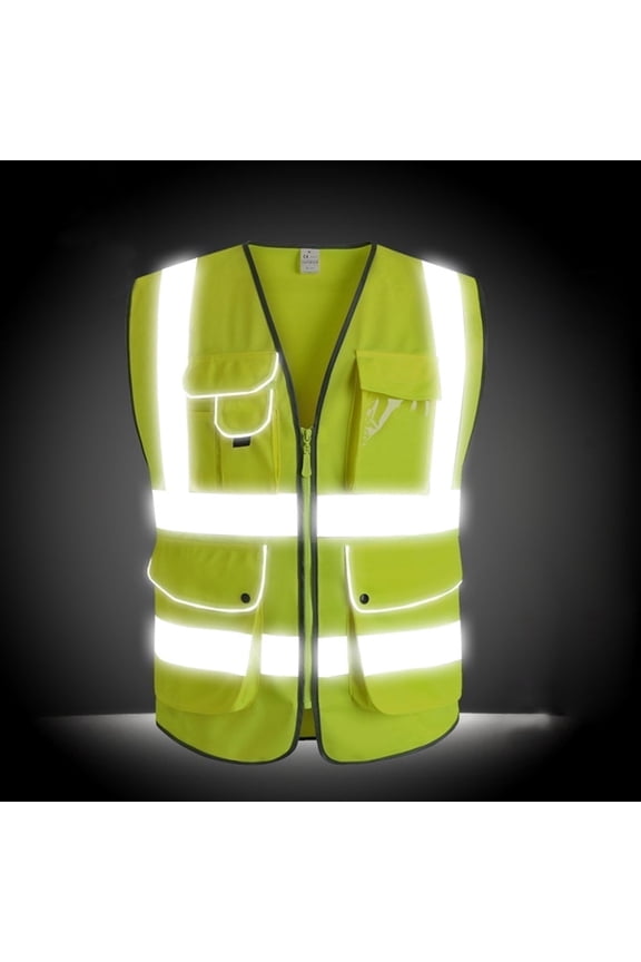 Safety Vest with Front Zipper and Reflective Strips, High Visibility Yellow, Large, 1 Pack