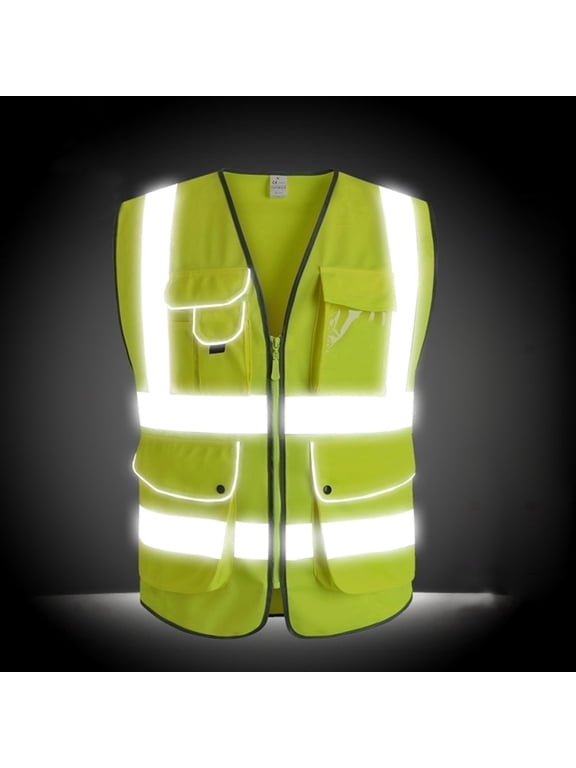 Safety Vest with Front Zipper and Reflective Strips, High Visibility Yellow, Large, 1 Pack