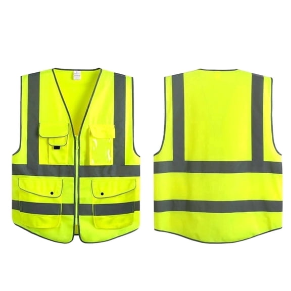G & F Products ANSI Class 2 High-Visibility Safety Vest, Neon Yellow, Medium, Reflective Strips with Multiple Pockets and Front Zipper, for Construction, Traffic, Warehouse & Work
