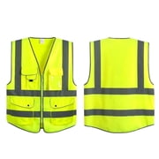 G & F Products ANSI Class 2 High-Visibility Safety Vest, Neon Yellow, Medium, Reflective Strips with Multiple Pockets and Front Zipper, for Construction, Traffic, Warehouse & Work