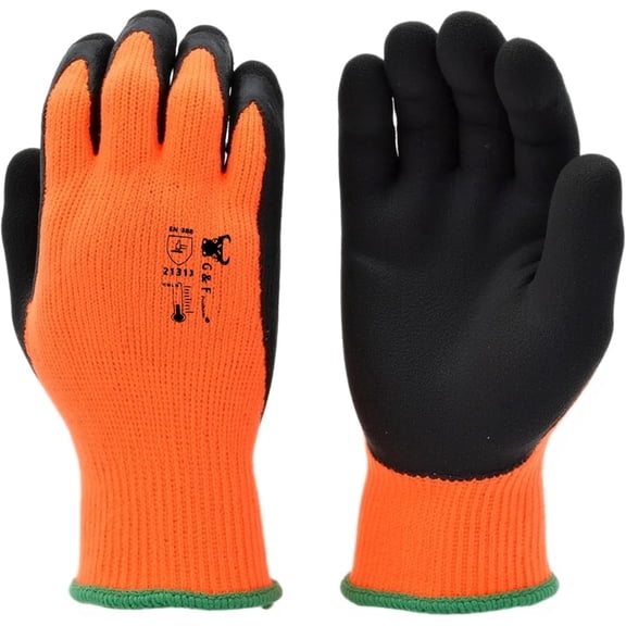 G & F Products Winter Work Gloves, Double Coated Cold Weather Grip, Windproof Textured Palm, Thermal Acrylic Terry Liner, Warm to -58°F, Medium, Orange, 3 Pairs
