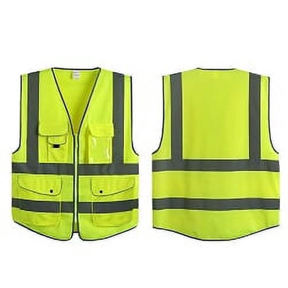 G & F High Visibility Safety Vest, Reflective Class 2 Construction Work Vest with Zipper Front, Hi-Vis Yellow, X-Large, ANSI/ISEA 107