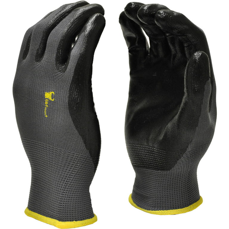 G & F Seamless Knit Nylon Nitrile-Coated Work Gloves, Black, Size Extra  Large, 6 Pairs 