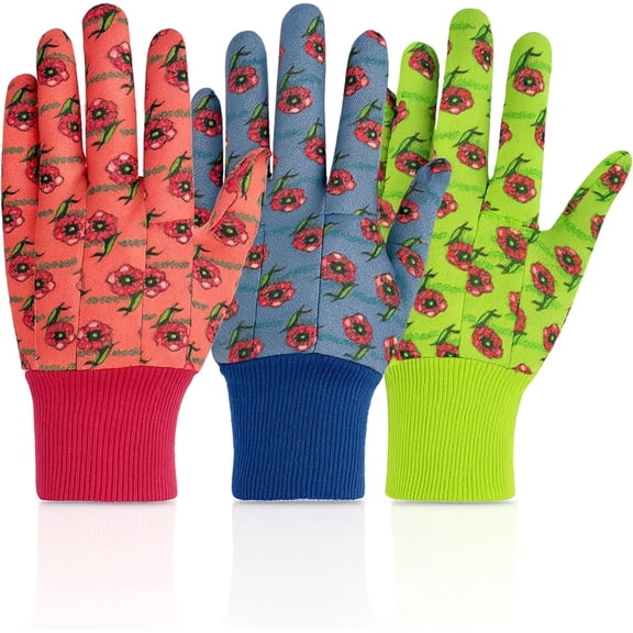 Gloves Red Floral Waterproof Gardening Gloves, by G & F Products 3 Pairs