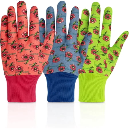 G & F Products Kids Garden Gloves, Soft Cotton, Knit Wrist, Breathable, Dirt-Resistant, 3 Pairs, Assorted Colors