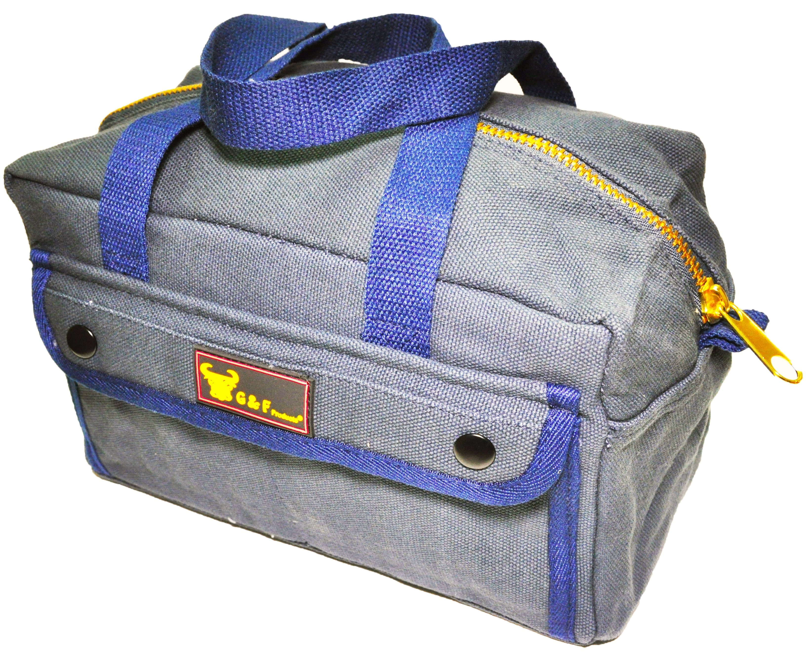 Navy Blue Heavy-Duty Canvas Mechanics Tool Bag with Brass Zipper
