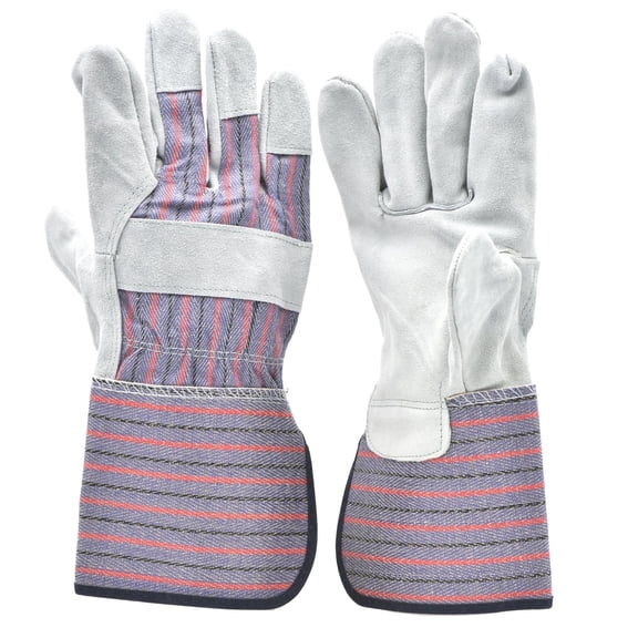 G & F Products Gray Leather Work & Cleaning Gloves, Safety Cuff, Large, 5 Pair
