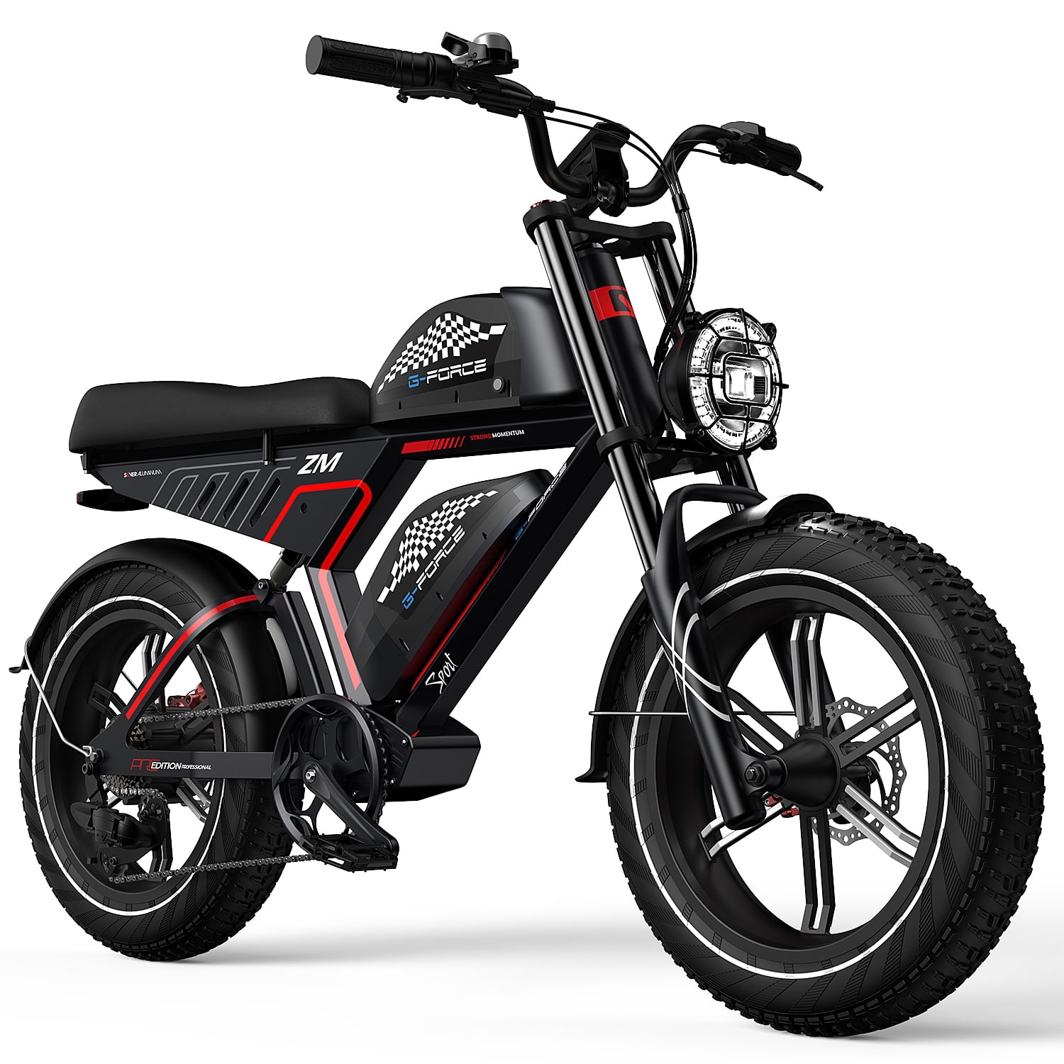 G-Force Electric Bike for Adults 52V 60AH Battery, 20x4 Fat Tire Ebikes, Full Suspension E Bike, 1500W Peak Motor Electric Bicycle 7-Speed Gear