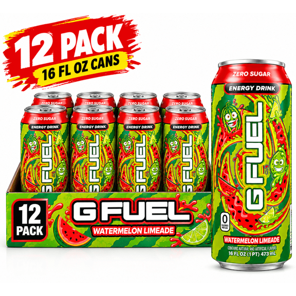 G FUEL Energy Drink, Zero Sugar, Watermelon Limeade, 16 fl oz, 12 Pack