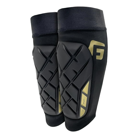 G-Form Pro-S Elite X Shin Guard - Athletic Safety Gear - Protective Sports Shin Guards for Soccer & More - Matte Black/Gold, Adult M