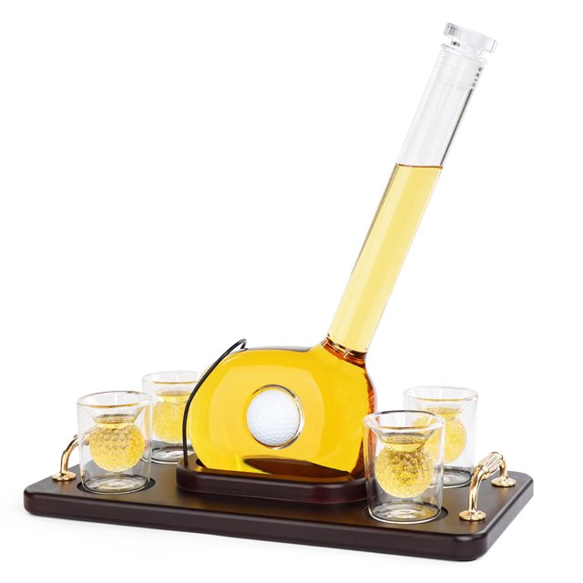 G Francis Golf Whiskey Decanter Set 6pc Golf Club Alcohol Dispenser with Tray