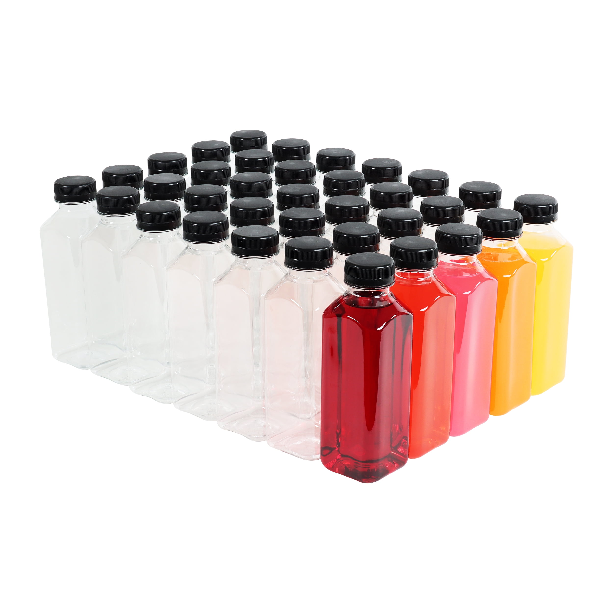  4 OZ Plastic Juice Bottles, Reusable Bulk Beverage Containers,  Comes Black lid, for Juice, Milk and Other Beverages, 10 Pcs. : Home &  Kitchen