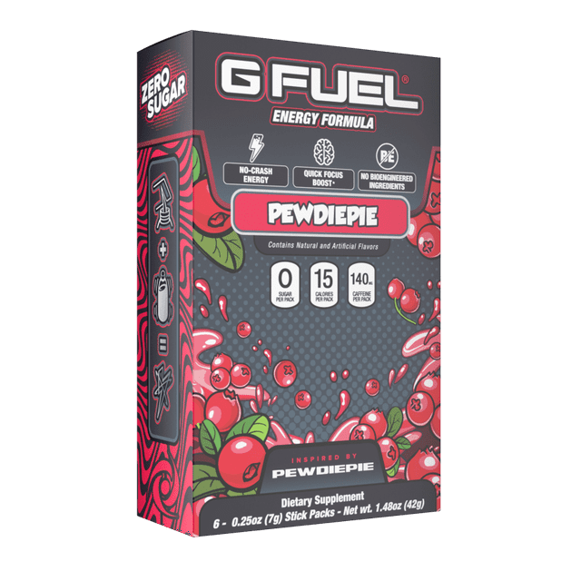 G Fuel Energy Powder Drink Mix, Pewdiepie Flavor, 6 Stick Packs, 0.25