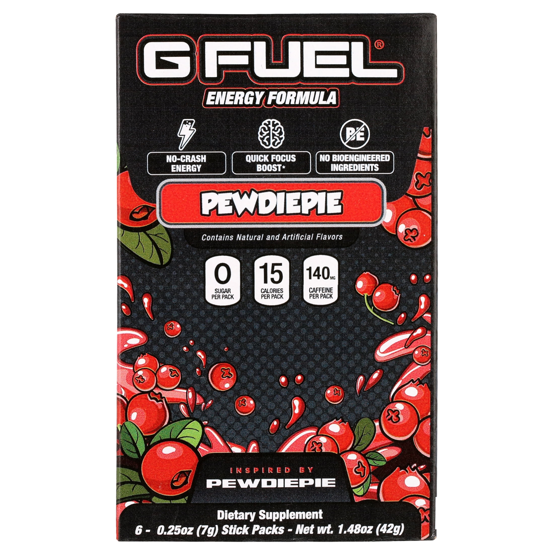 G Fuel Energy Powder Drink Mix, Pewdiepie Flavor, 6 Stick Packs, 0.25 oz