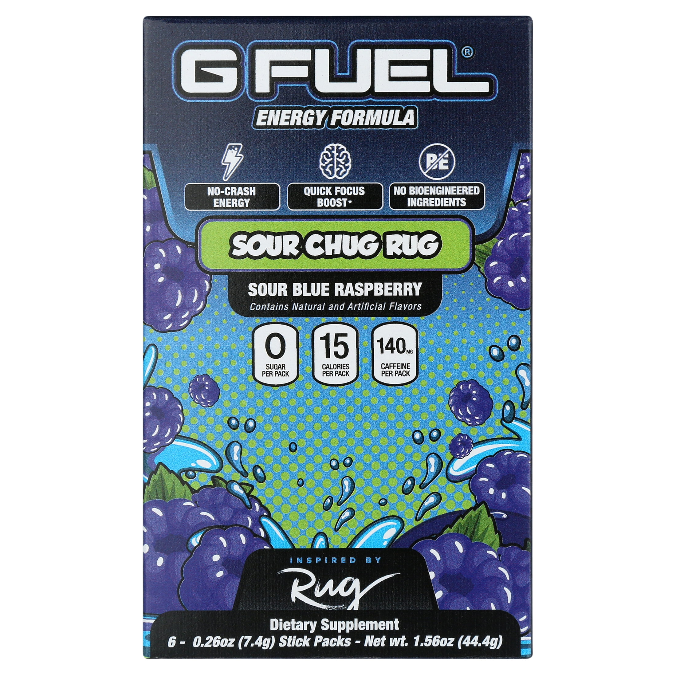 G Fuel Sour Chug Rug Energy Powder, Sour Blue Raspberry Flavor, 0.26 oz