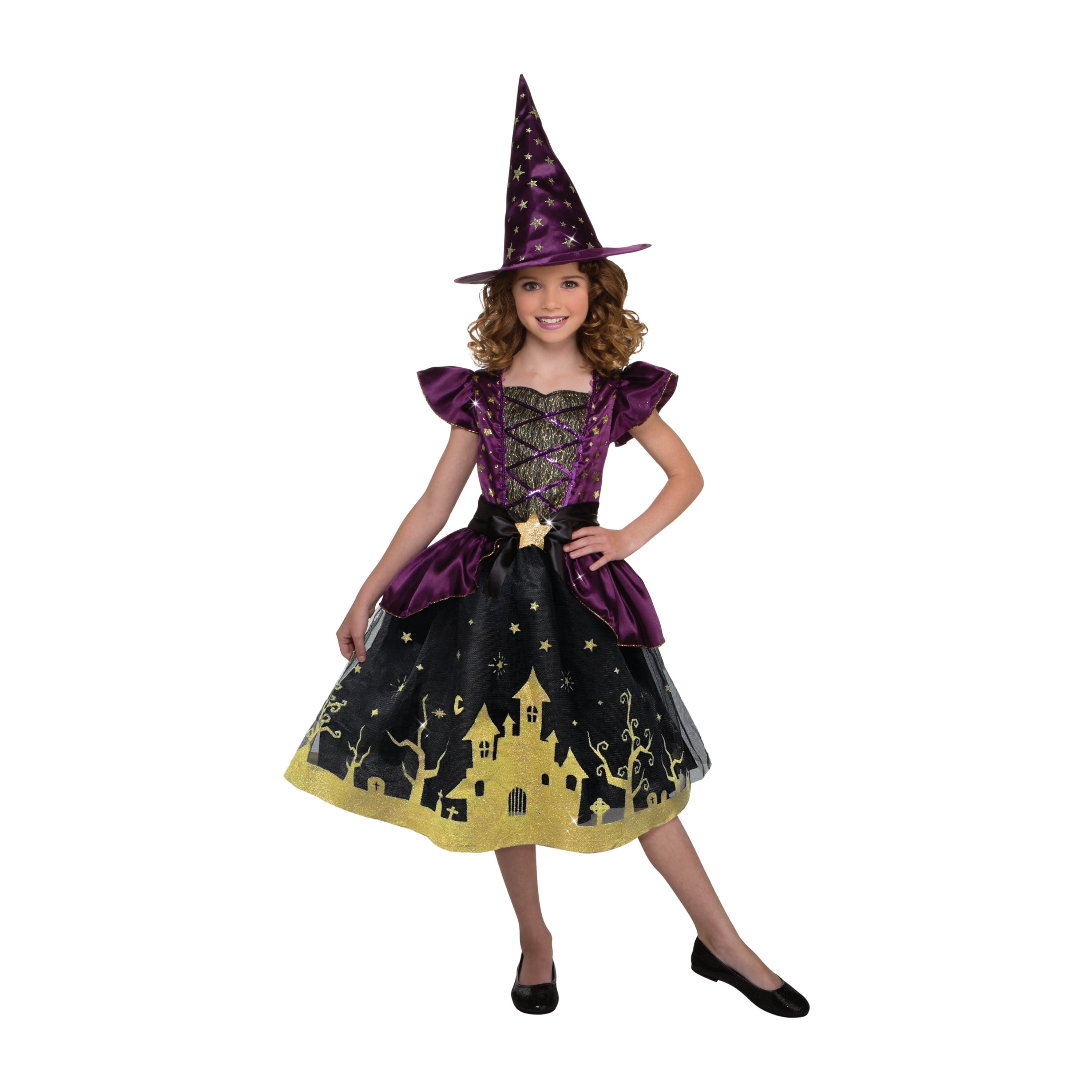 Glow in the Dark Starry Witch Halloween Costume for Children, Girls' Size M (7/8), by Way to Celebrate