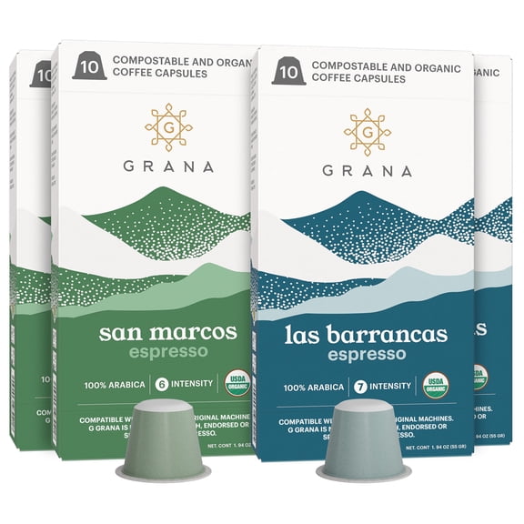G GRANA Coffee Pods, Compatible with Nespresso OriginalLine, 40 Count, Medium and Dark Roast, USDA Organic 100% Arabica Single Source Specialty Coffee, Compostable Single Serve Capsules