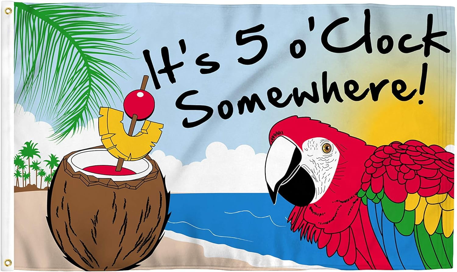 G Ganen 3x5 Feet Flag It's 5 O'Clock Somewhere Novelty Party Flag Parrot Happy Hour Margarita