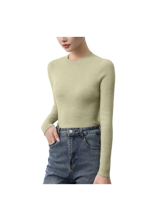 G Guzemor 2025 Women’s 100% Merino Wool Crew Neck Thin Fit Sweater Long Sleeve Spring Knitted Lightweight Tops Basic Pullover