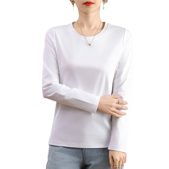 G Guzemor Women’s 100% Mercerized Cotton Crew Neck T-Shirts Long Sleeve Solid Basic Tops Tee Pullover Shirts