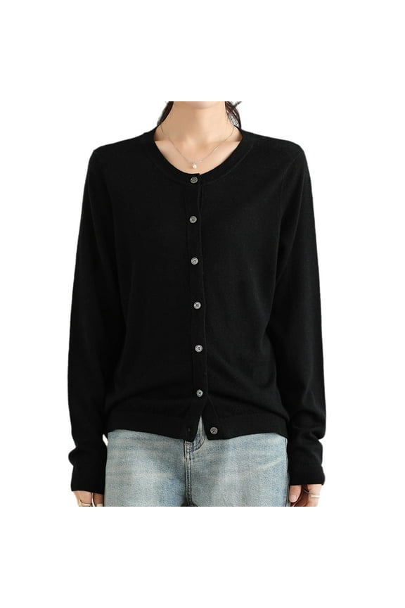 G Guzemor Women's 100% Merino Wool Crew Neck Cardigan Sweater Tops Long Sleeve Button Down 2025 Lightweight Outwear