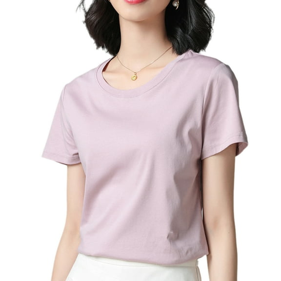 G Guzemor Women's 100% Pure Mercerized Cotton Crew Neck Short Sleeve T-Shirts Summer Casual Basic Fit Knit Tops Tee Pullover
