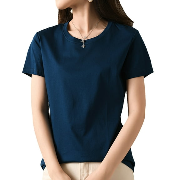 G Guzemor Women's 100% Pure Mercerized Cotton Crew Neck Short Sleeve T-Shirts Summer Casual Basic Fit Knit Tops Tee Pullover
