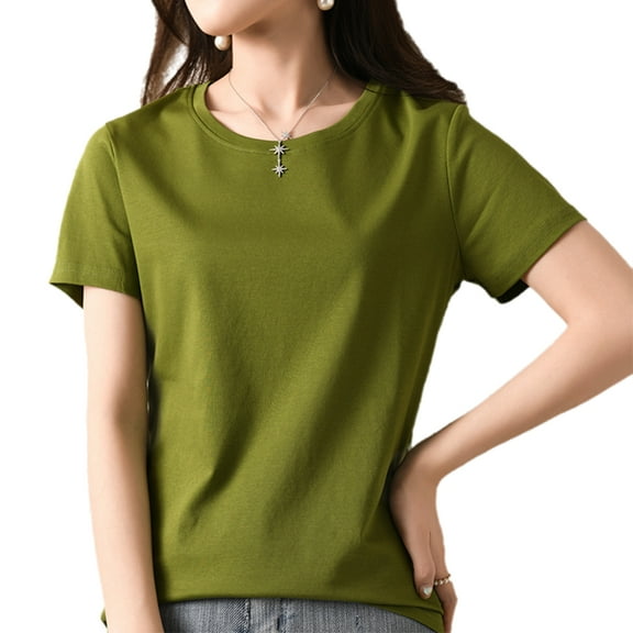 G Guzemor Women's 100% Pure Mercerized Cotton Crew Neck Short Sleeve T-Shirts Summer Casual Basic Fit Knit Tops Tee Pullover