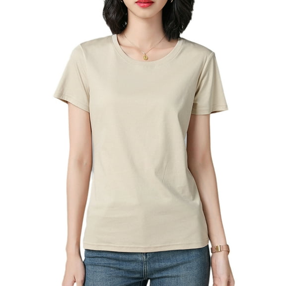 G Guzemor Women's 100% Pure Mercerized Cotton Crew Neck Short Sleeve T-Shirts Summer Casual Basic Fit Knit Tops Tee Pullover