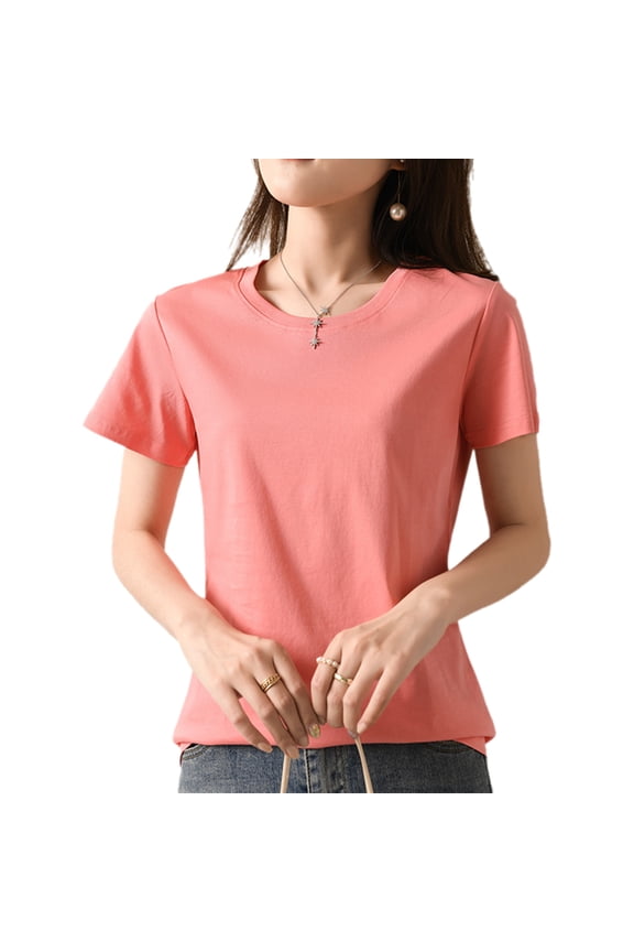G Guzemor Women's 100% Pure Mercerized Cotton Crew Neck Short Sleeve T-Shirts Summer Casual Basic Fit Knit Tops Tee Pullover