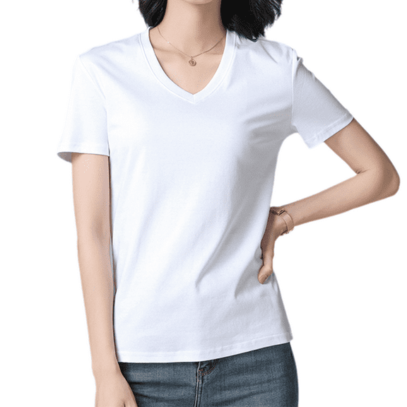 G Guzemor Women's Summer Tops Tee 100% Mercerized Cotton 2025 V-Neck T-Shirts Casual Comfort Short Sleeve Pullover