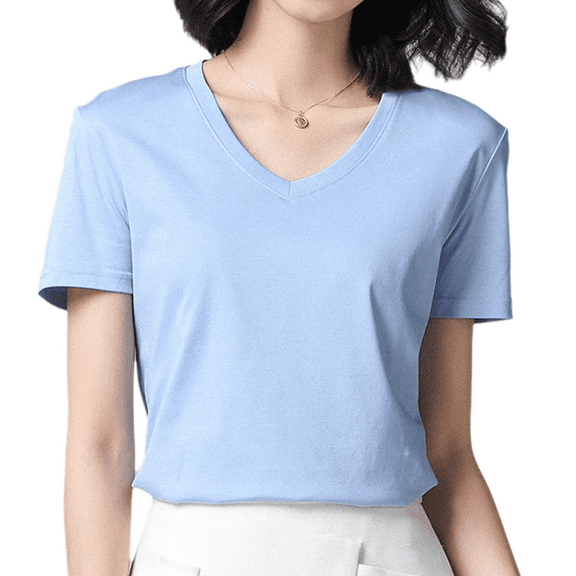 G Guzemor Women's Summer Tops Tee 100% Mercerized Cotton 2025 V-Neck T-Shirts Casual Comfort Short Sleeve Pullover