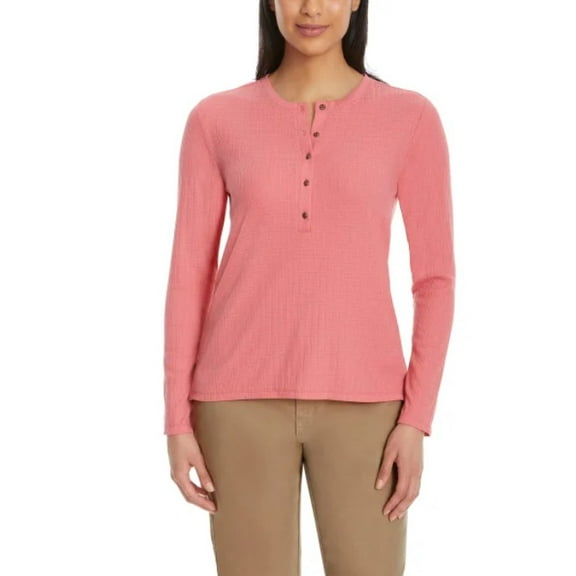 G.H. Bass & Co. Ladies' Size Medium (8-10) Long-Sleeve Henley Top, Pink