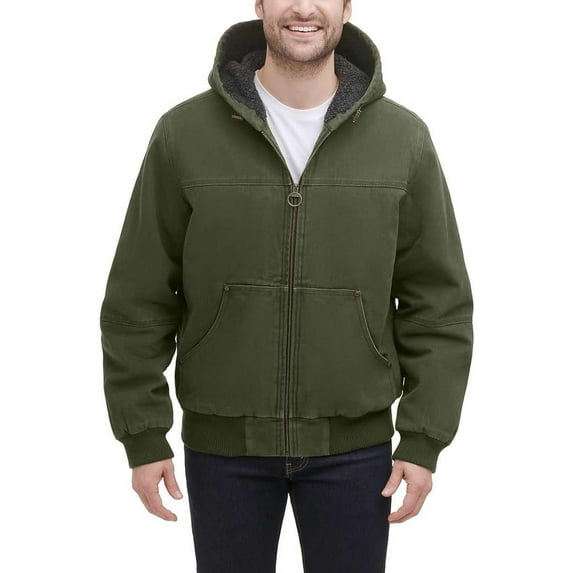 G.H. Bass & Co. Men's Cotton Canvas Bomber with Buffalo Plaid Flannel Sherpa Hood Cotton Lightweight Jacket (Medium)