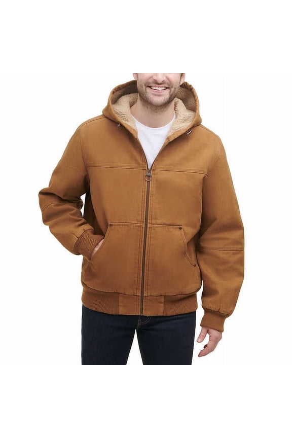 & Co. Men's Sherpa Lined Canvas Bomber Full Zip Jacket (Brown,S)