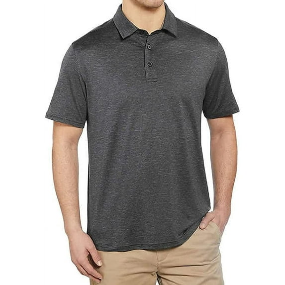 G.H. Bass & Co. Men's Short Sleeve Cooling Stretch UPF 50 Polo (Black Heather, Medium)