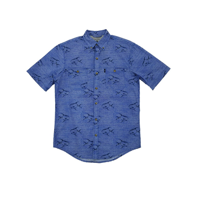 G.H. Bass & Co. Mens Blue & White Fish Print Short Sleeve Button-Down Shirt  S