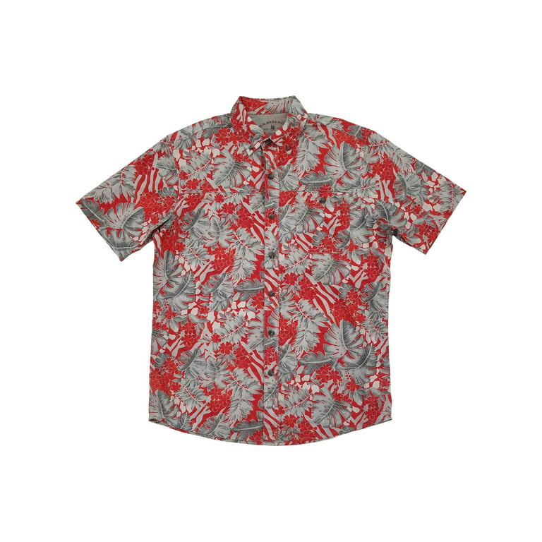 G.H. Bass & Co. Mens Gray & Red Hawaiian Untucked Button-Down