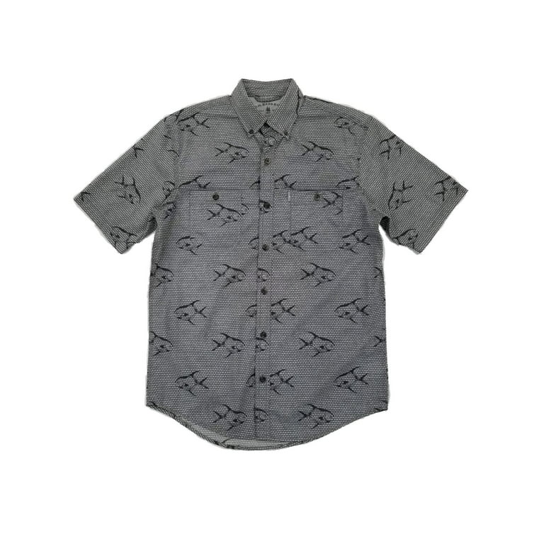 G.H. Bass & Co. Mens Gray & White Fish Print Short Sleeve Button-Down Shirt  S