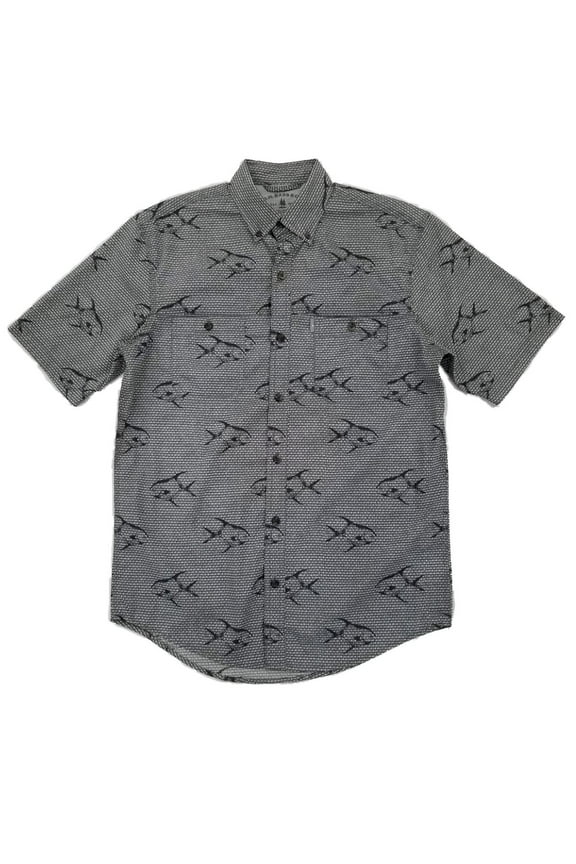 & Co. Mens Gray & White Fish Print Short Sleeve Button-Down Shirt S