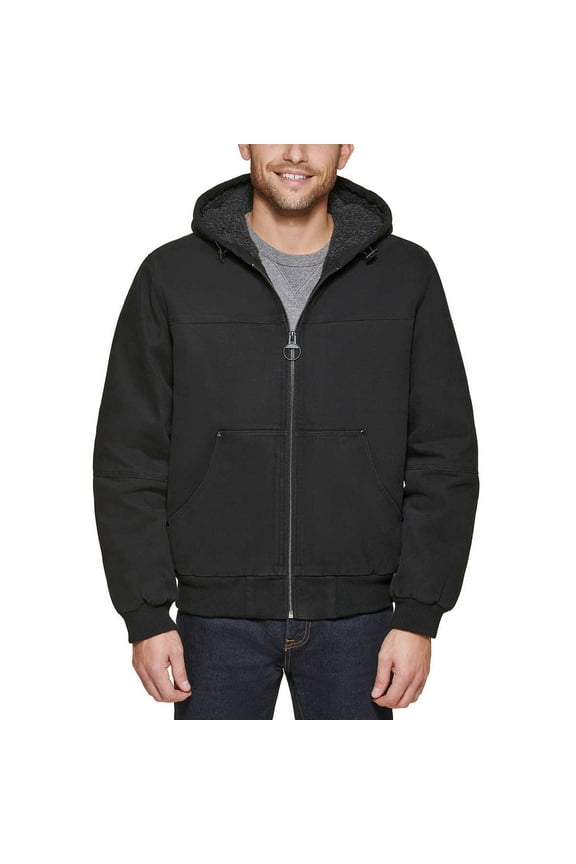 & Co. Mens Heavy Cotton Canvas Hoody Bomber Sherpa Lined (Black,XXL)