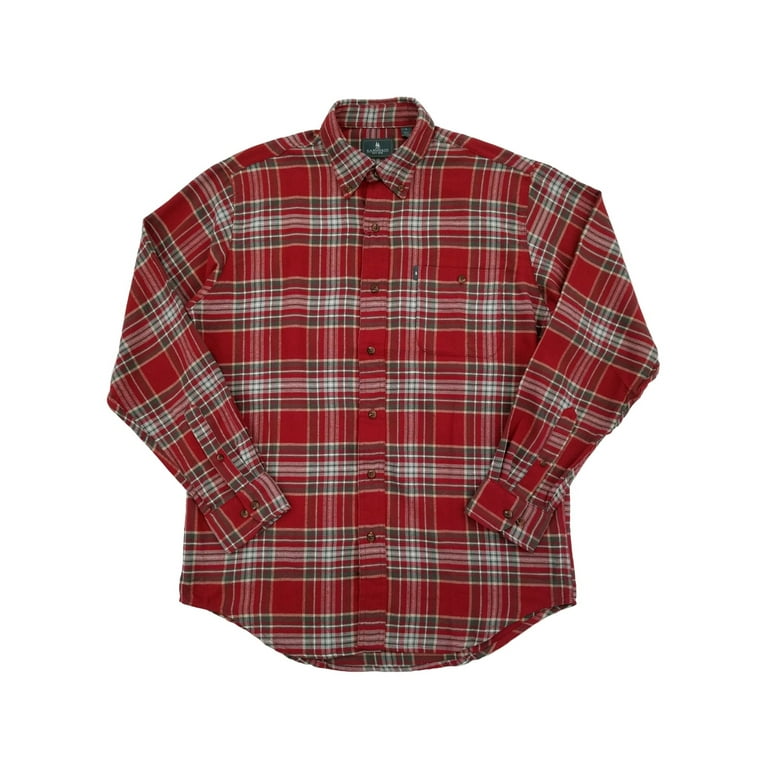 G.H. Bass & Co. Mens Red & Gray Plaid Flannel Long Sleeve Button