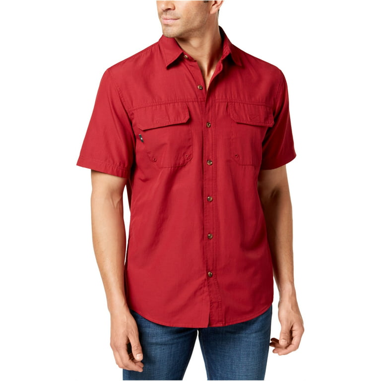 G.H. Bass & Co. Mens Sportman Fishing Button Up Shirt, Red, Small 